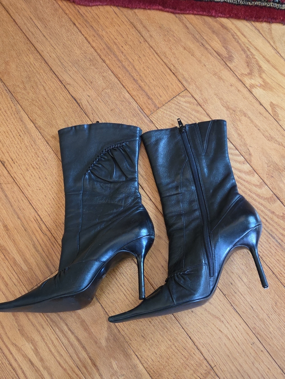 Bronx Black Leather Pointed-Toe Stiletto Ankle Boots